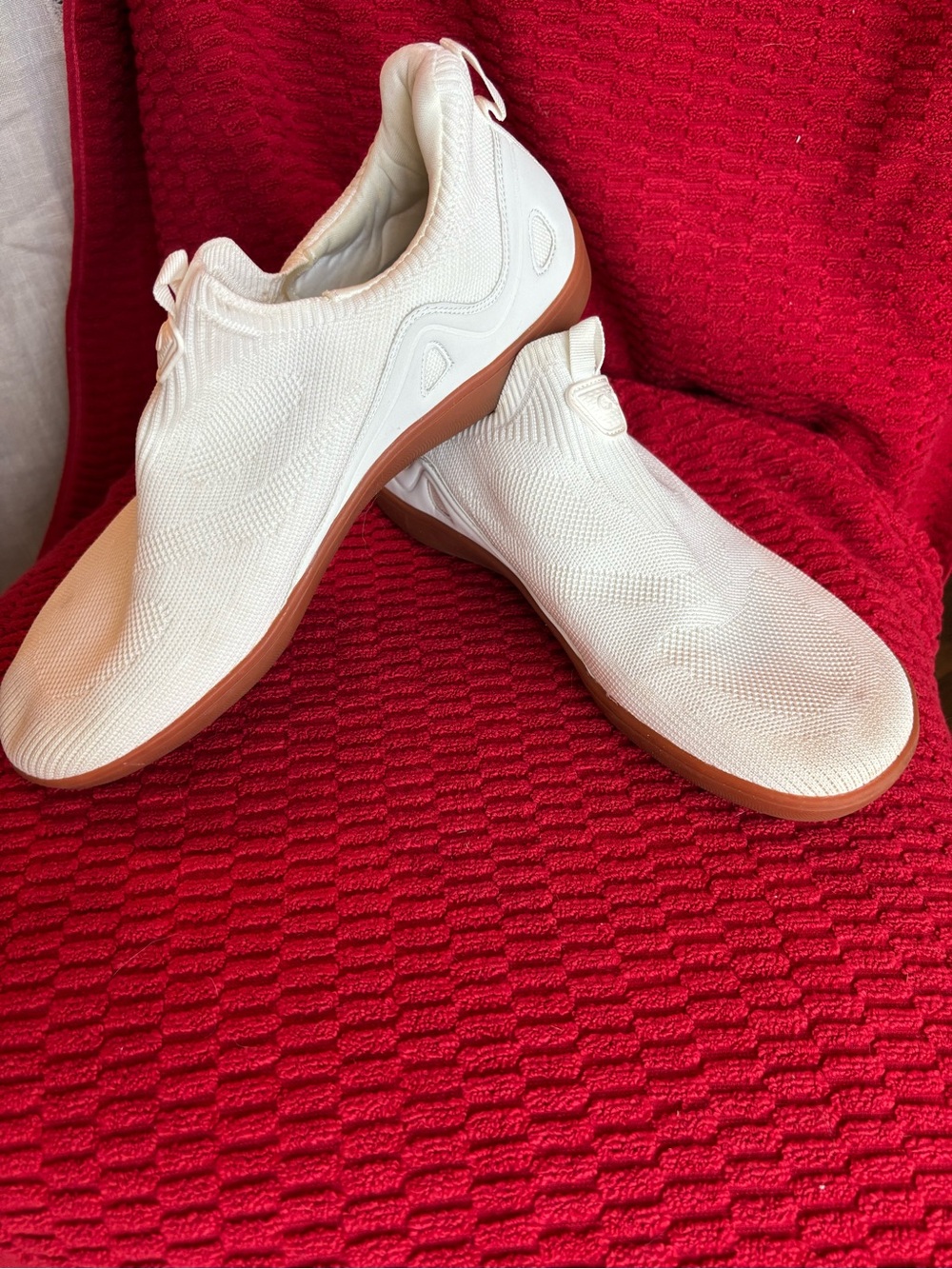 Men's White Knit Slip-On Sneakers with Gum Sole